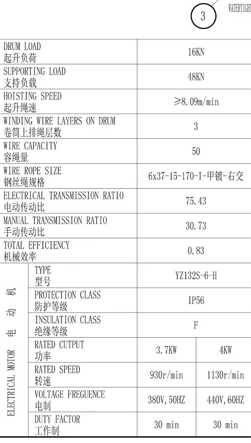 16KN电动绞车参数